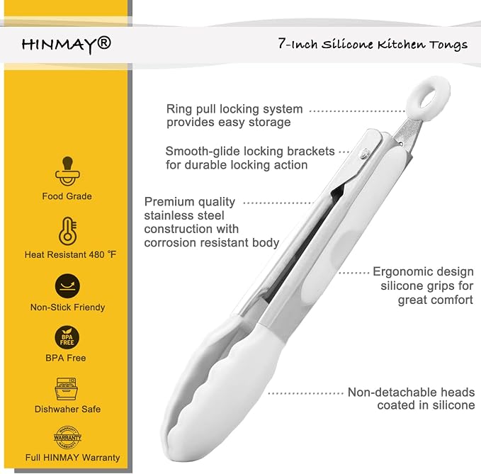 HINMAY Mini Tongs with Silicone Tips 7-Inch Serving Tongs - Image 2