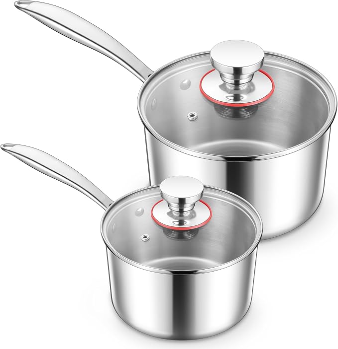 E-far Triply Stainless Steel Saucepan Set, 1Qt & 3 Qt Sauce Pan Pot by E-far