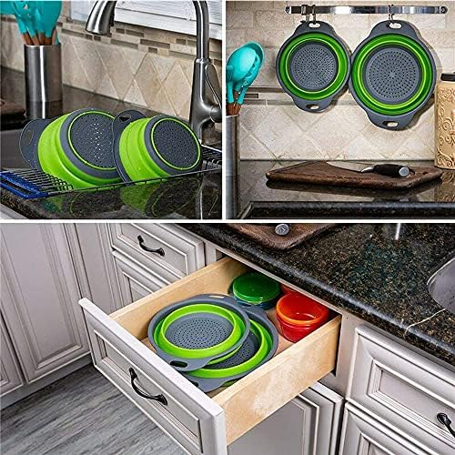 Collapsible Colander Set, Silicone Folding Strainers Set of