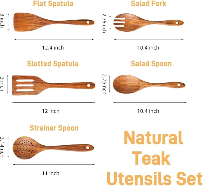 5 Piece Teak Wood Cooking Utensils Set - Image 2