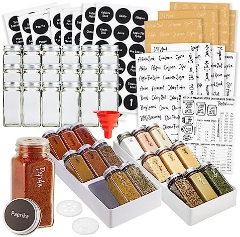 Talented Kitchen Spice Drawer Organizer with Jars and Labels with 18