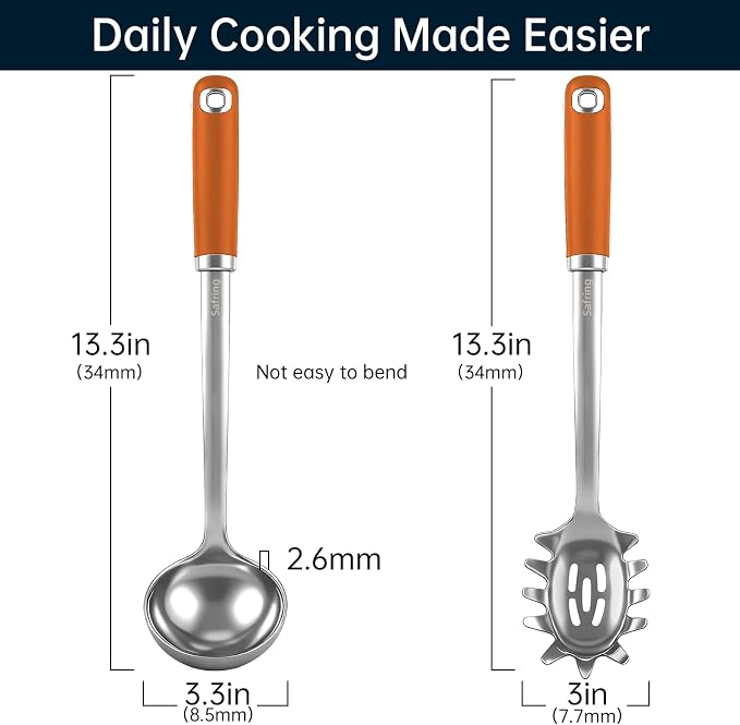 Safring Stainless Steel Soup Ladle and Spaghetti Spoon Set, Heat Resistant - Image 2