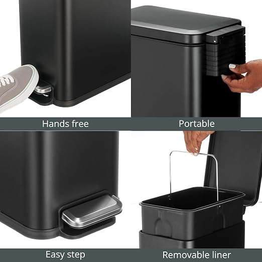 mDesign Slim Metal Rectangle 7.9 Gallon Trash Can - Image 5