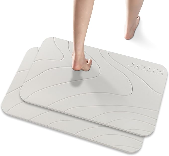 JUERLEN 2 Pack Diatomaceous Earth Shower Mat, Stone Bath Mat, Nonslip Super by JUERLEN