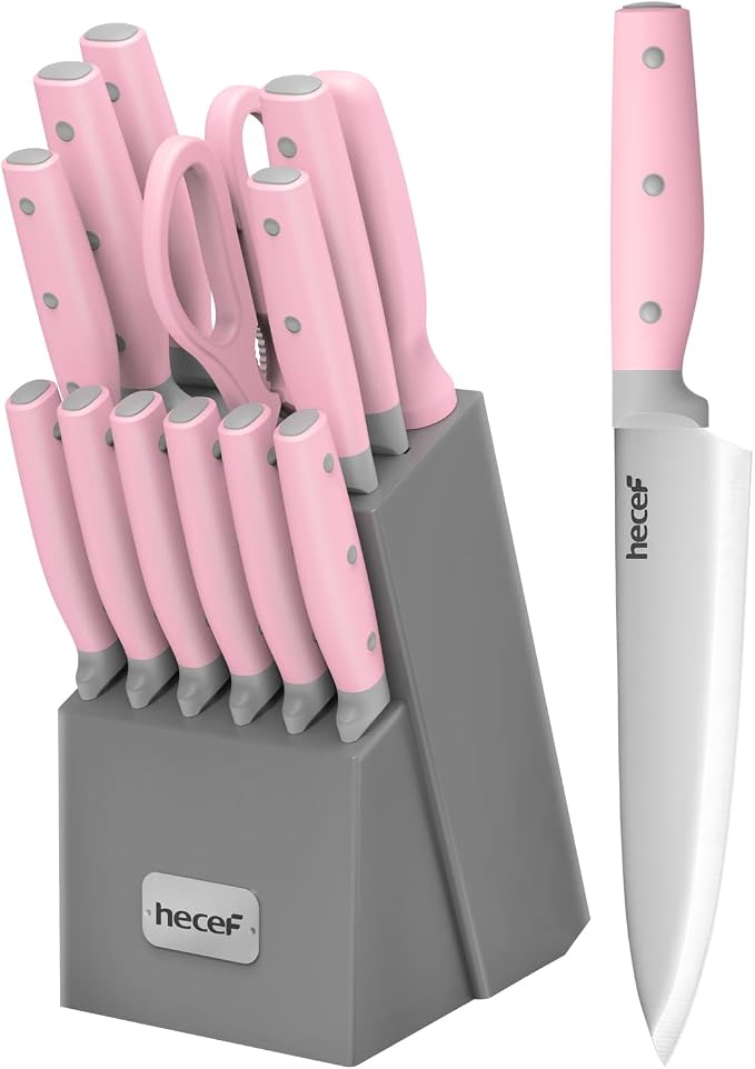hecef Kitchen Knife Block Set, 14 Pieces Knife Set by hecef