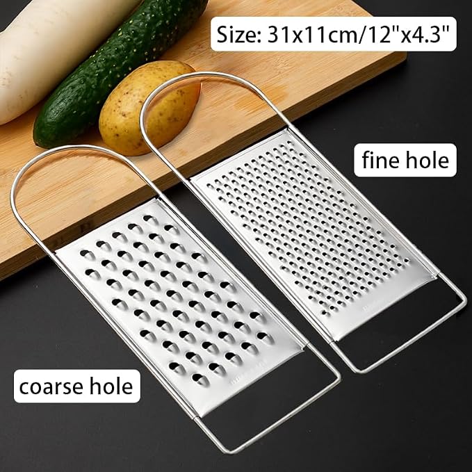 2 Pack Cheese Grater Handheld, Flat Coarse Stainless Steel Food Graters - Image 2