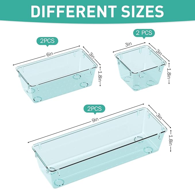 WOWBOX 6 Pack Clear Drawer Organizer Set, Acrylic Drawer Storage Trays - Image 2