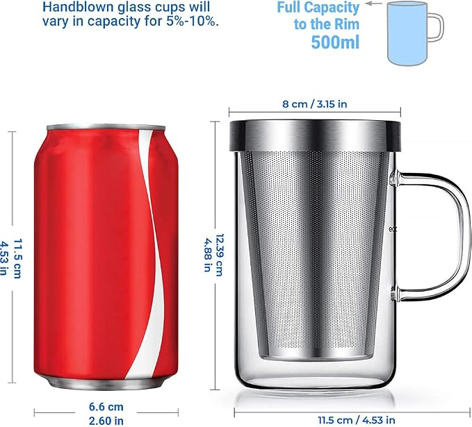 ecooe 16.9 Oz Borosilicate Glass Tea Mug Cup Tea Glasses - Image 2