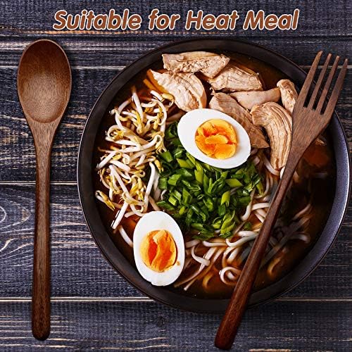 Patelai 10 Pieces Wooden Spoons Forks Set Wooden Utensils for Eating