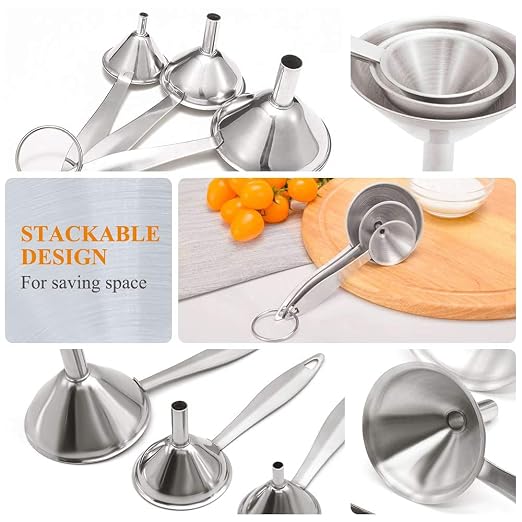 3 in 1 Metal Funnels for Filling Bottles Stainless Steel Small Kitchen Funnel - Image 3