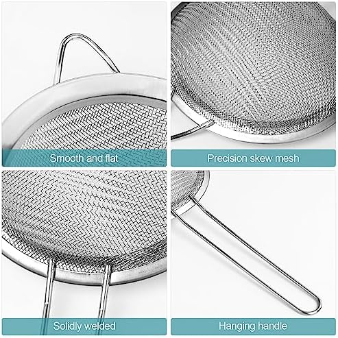 3 Pack Fine Mesh Strainer, Small Stainless Steel Sieves with Handles