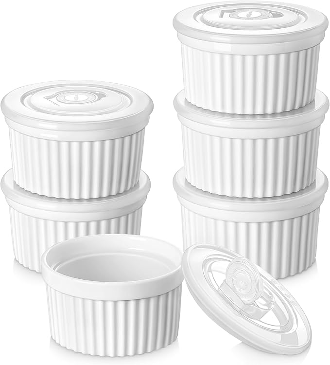vancasso 8 oz Ramekins with Lid, Porcelain Creme Brulee Souffle Dishes by vancasso