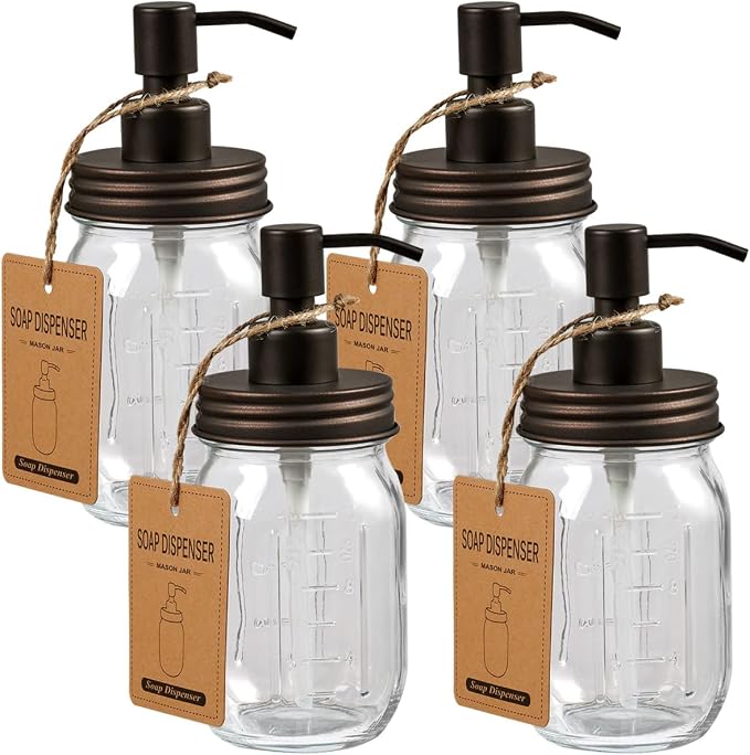 Amolliar 4 Pack Mason Jar Liquid Soap Dispenser, Rustproof Stainless Steel Lid by Amolliar