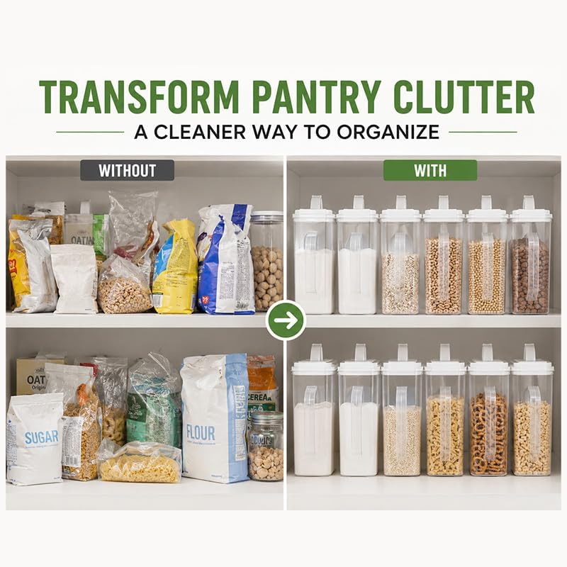Cereal Containers Storage, Airtight 4 Quart Plastic Pantry Containers