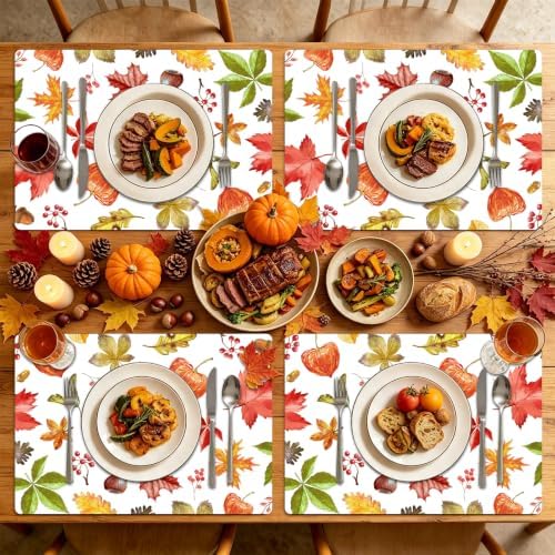 Tarklanda Fall Plastic Placemats Set of 6, 11 x 15.7 Inch Autumn Table