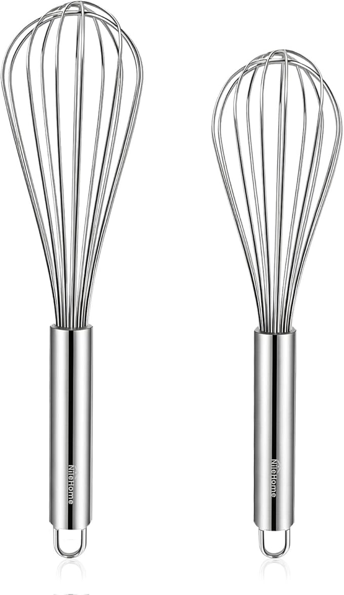 NileHome Whisk, Stainless Steel Wisk Set 8" 10" Kitchen Whisk Wisking Tool by NileHome