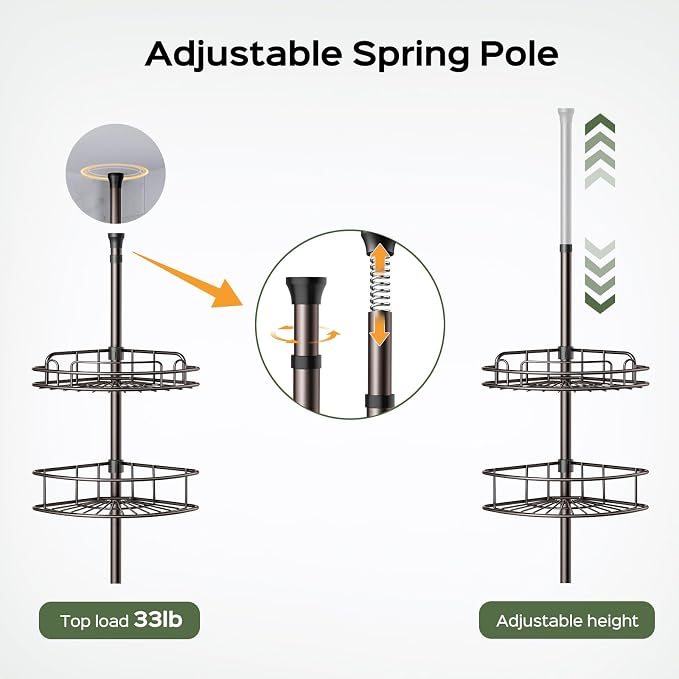 HAMITOR Corner Shower Caddy Tension Pole: 4-Tier Rust-Resistant Adjustable - Image 4