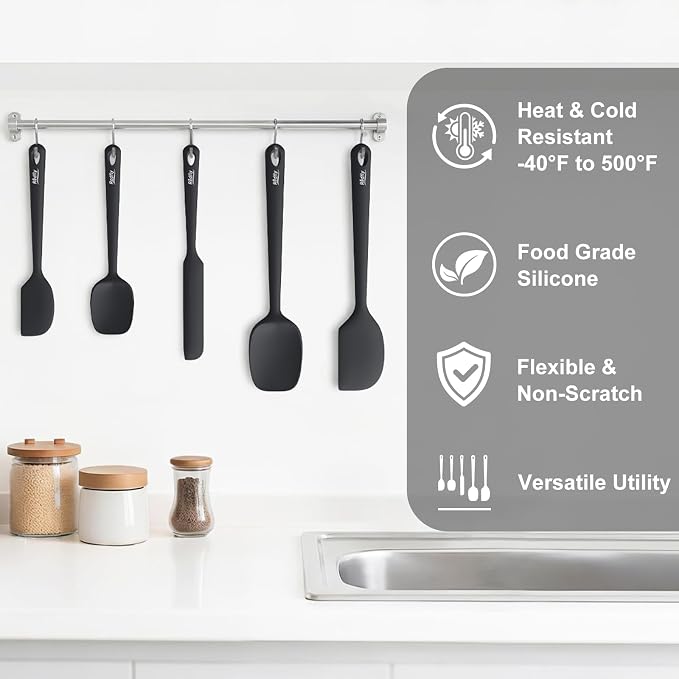 Redfly Silicone Spatula Set, 5 Piece Food Grade Silicone Cooking Utensils Set - Image 6