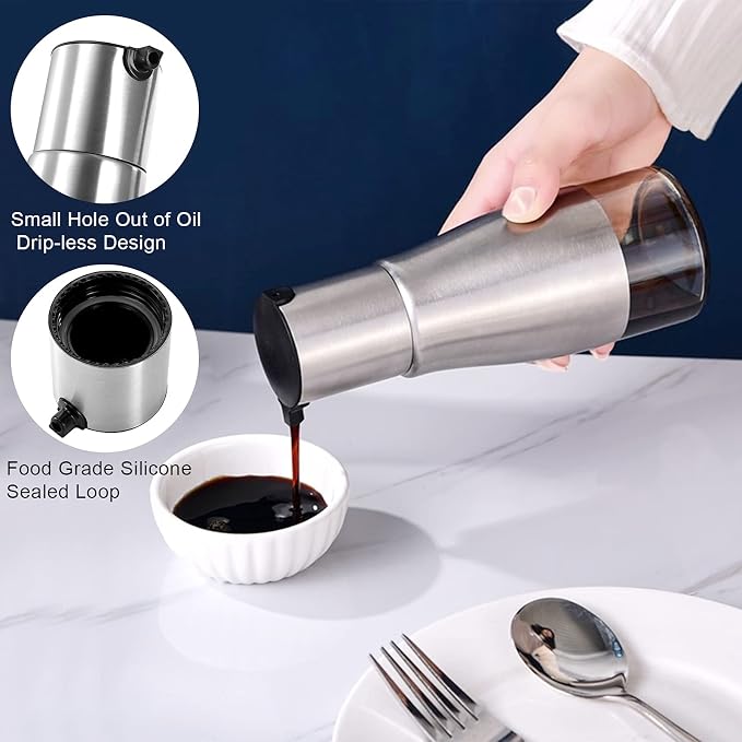 Tebery 2 Pack Silver Olive Oil and Vinegar Dispenser Set, 10OZ Oil Dispenser - Image 5
