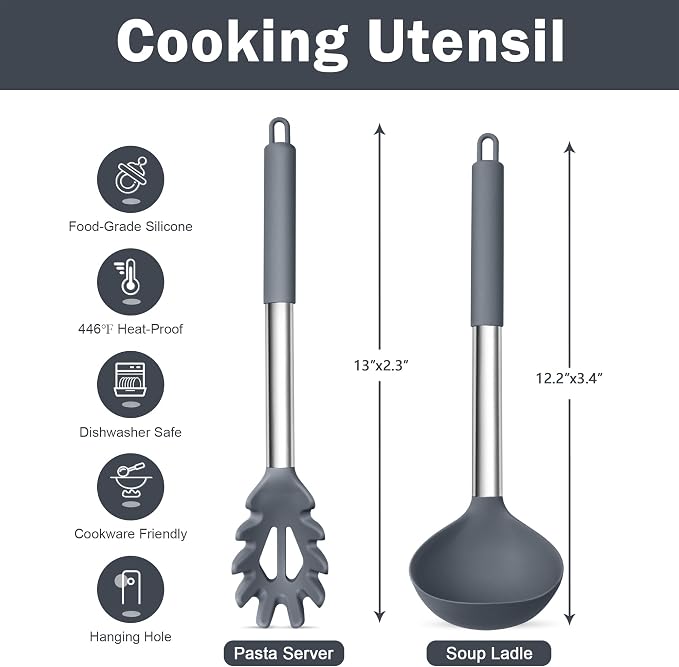 TeamFar Silicone Kitchen Utensils, Non-Toxic & Heat-Proof, Dishwasher Safe - Image 2