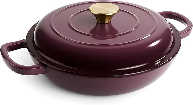 3 Quart Enameled Cast Iron Braiser, Non Stick Enameled Cast Iron Skillet by Fijinhom