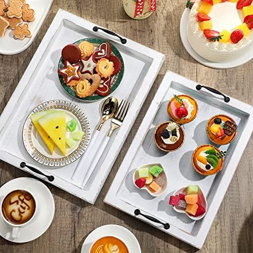 Didaey 3 Pieces Rustic Wooden Serving Trays with Handles Farmhouse