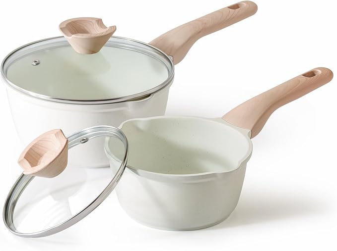 Kordisen Sauce Pan Set with Lid, 1.5Qt & 2.5 Qt Nonstick Cooking Pots with Pour by Kordisen