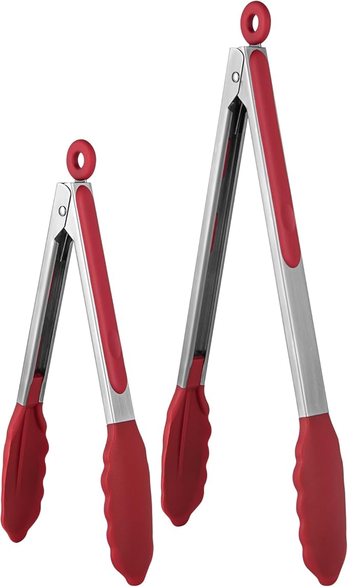 600ºF Heat Resistant Kitchen Tongs: U-Taste 9+12 inch Silicone Cooking Tong Set by U-Taste