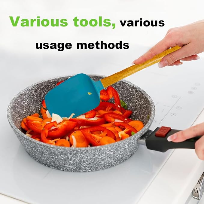 3PCS Silicone Spatula Wooden Handle Set, Heat Resistant Silicone Spatula - Image 2
