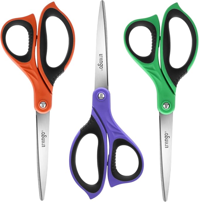 LIVINGO 3 Pack Sharp Scissors, 8.5 inch Comfort Grip Scissors All Purpose by LIVINGO