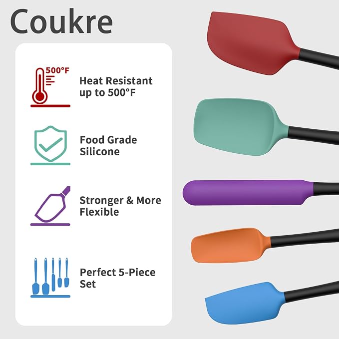 Coukre Silicone Spatula Set of 5, High Temperature Resistant, Food Grade - Image 3