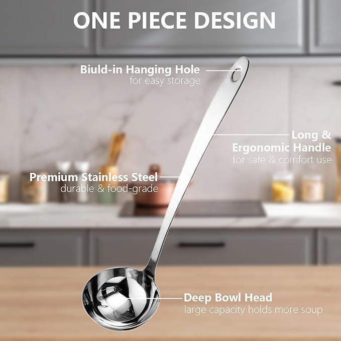 Professional Stainless Steel Soup Ladle, 10.5" Comfort Grid, Long Ergonomic - Image 2