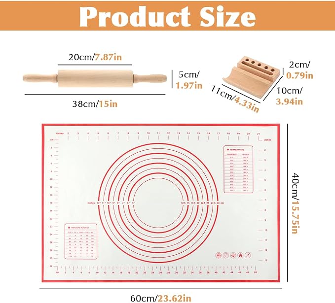 Rolling Pin Set for Baking, 3-Piece Wooden Dough Roller - Image 2