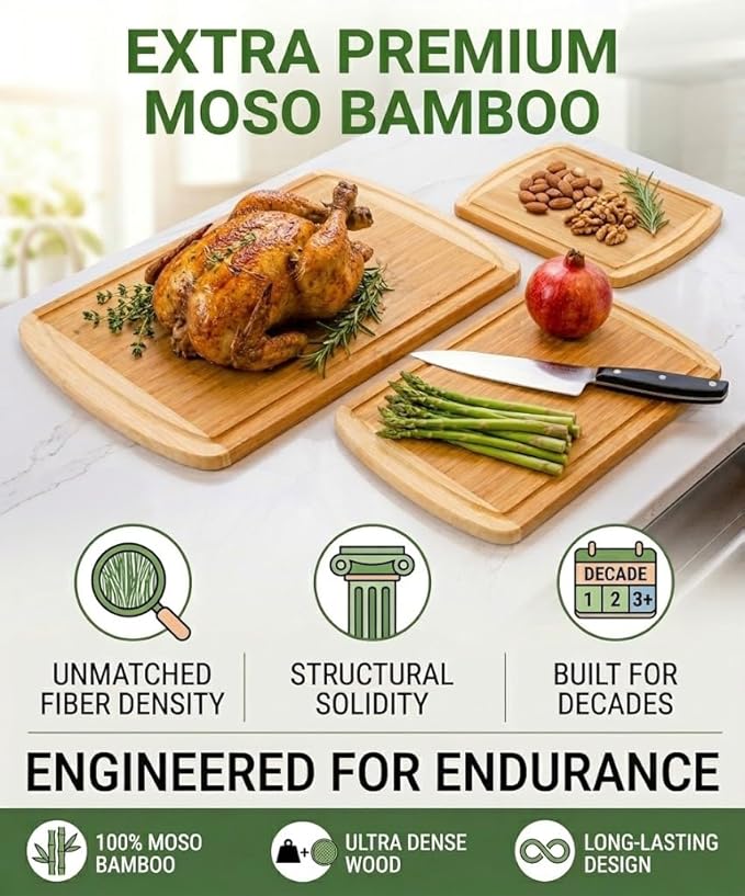 Greener Chef Luxury XL Bamboo Cutting Board Set of 3 - Image 3