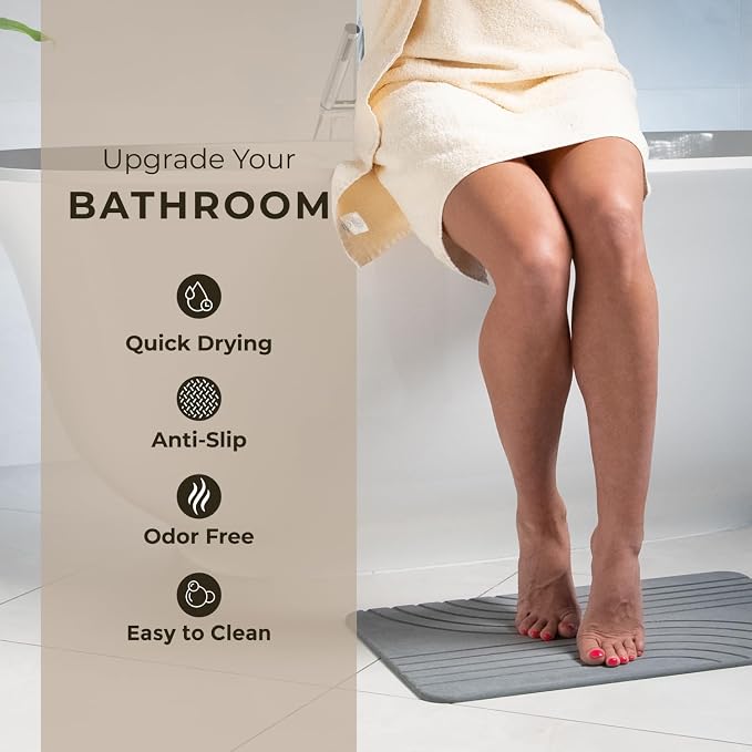 TOSORO - Stone Bath Mat Diatomaceous Earth Shower Mat Non-Slip Super Absorbent - Image 2