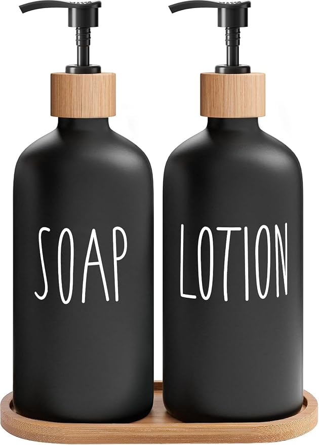 MOMEEMO Black Soap Dispenser Bathroom Set, Hand Soap and Lotion Set Suitable by MOMEEMO