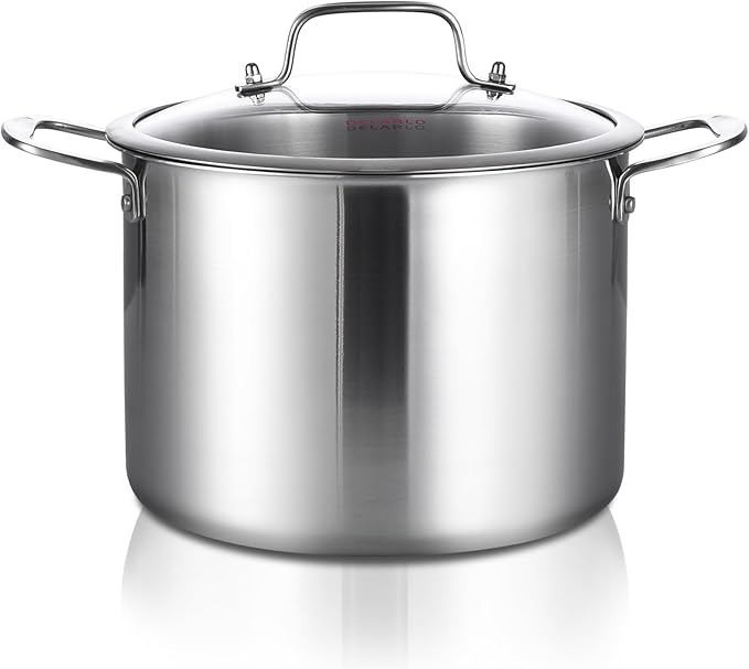 DELARLO Tri-Ply Stainless Steel Soup Pot 12QT, Tri-ply Big Pots by DELARLOCOOKWARE