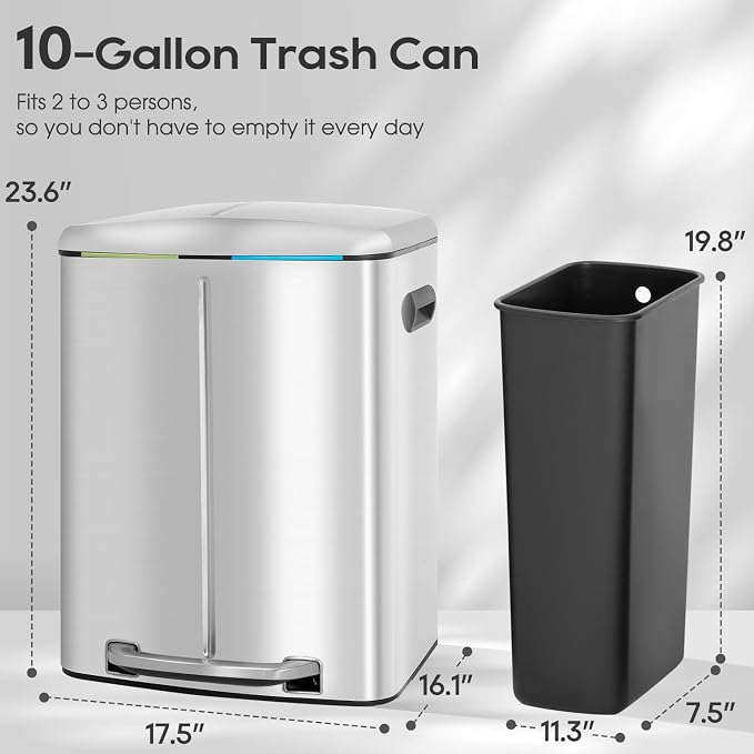 FDW | 10 Gallon Trash Can with Lid | Stainless Steel | Fingerprint-Proof | Made - Image 7