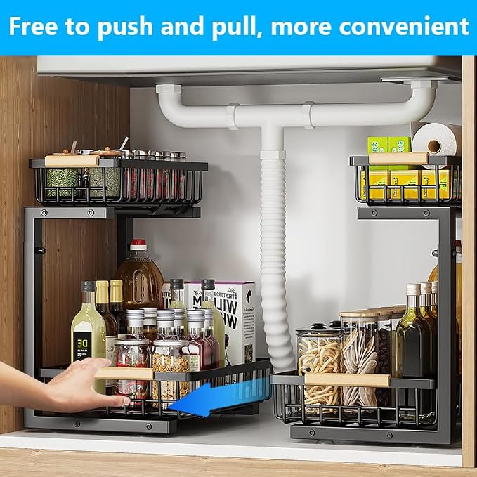 Merrylun Under Sink Organizers, 5 Adjustable Height, Metal Pull Out Under Sink - Image 3