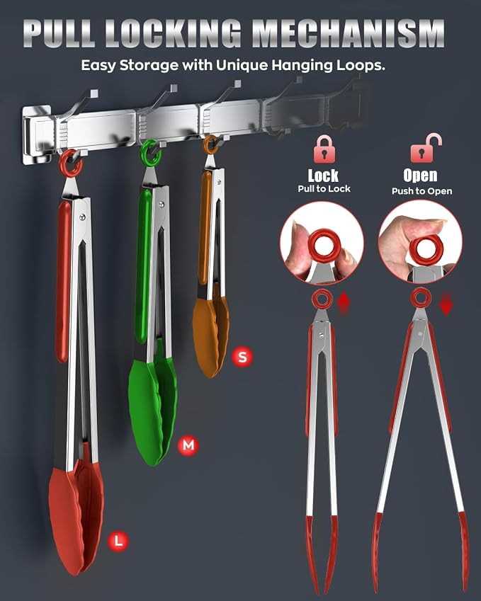 600ºF Heat Resistant Kitchen Tongs, Premium Locking Cooking Tongs - Image 4