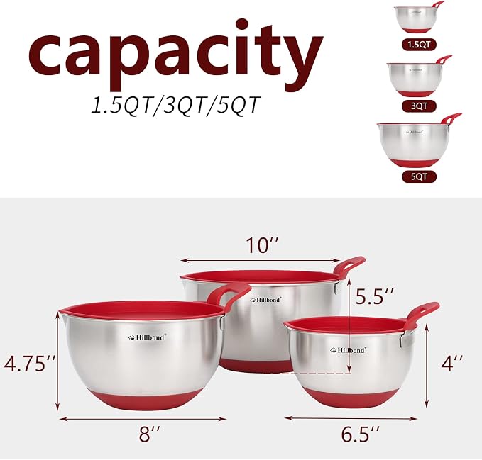 Hillbond Mixing Bowls with BPA Free Airtight Lids Nesting Bowls with Pour Spout - Image 5