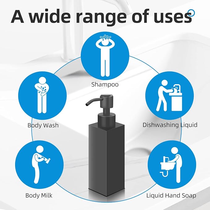 Black Soap Dispenser, Matte Black Stainless Steel, Rust-Proof Liquid Hand Dish - Image 7
