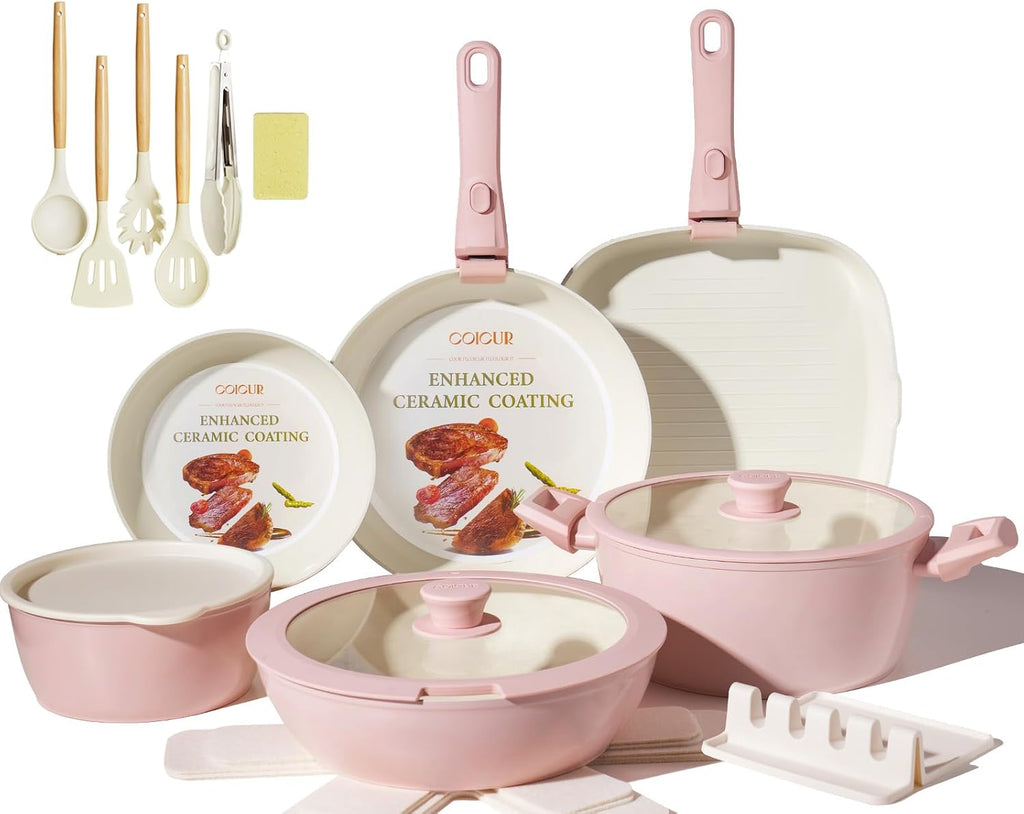 Ceramic Cookware Set Nonstick 23Pcs Pots and Pans Detachable Handle