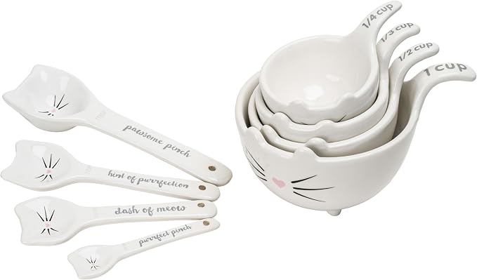 White Cat Measuring Cups & Spoons Gift Set – Ceramic Kitchen Tools - Image 7