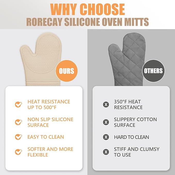 Rorecay Oven Mitts and Pot Holders Sets 6pcs, Extra Long Kitchen Silicone Oven - Image 5