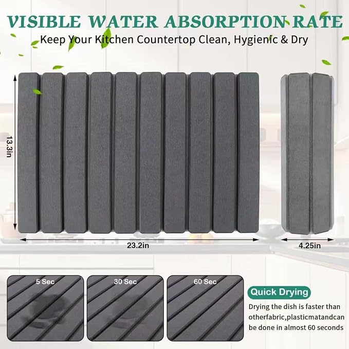 Stone Dish Drying Mat for Kitchen Counter, Absorbent Diatomaceous Earth Bath - Image 2