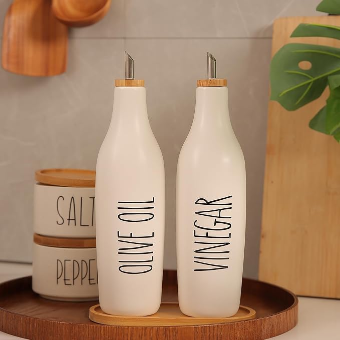 HOMCDALY Olive Oil and Vinegar Dispenser Set, 16oz Ceramic Oil Dispenser - Image 6