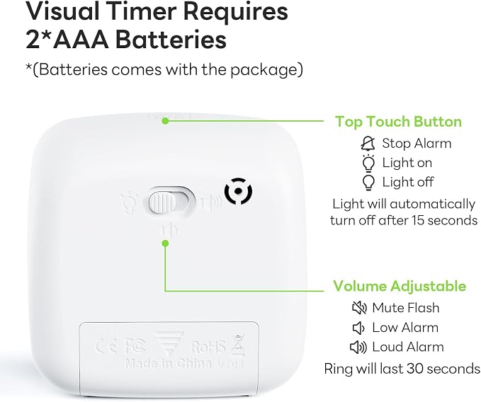 Yunbaoit Visual Timer with Night Light, 60-Minute Countdown Timer - Image 5