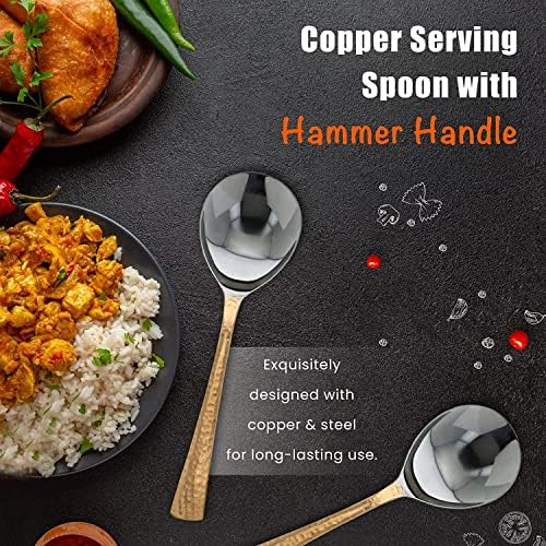 Set of 4 Serving Spoon with Hammer Copper Handle, Spoons for