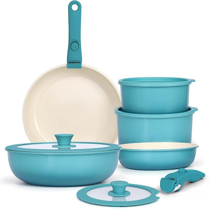 GIPP 11pcs Pots and Pans Set Non Stick, Nonstick Cookware Set Detachable Handle by GiPP